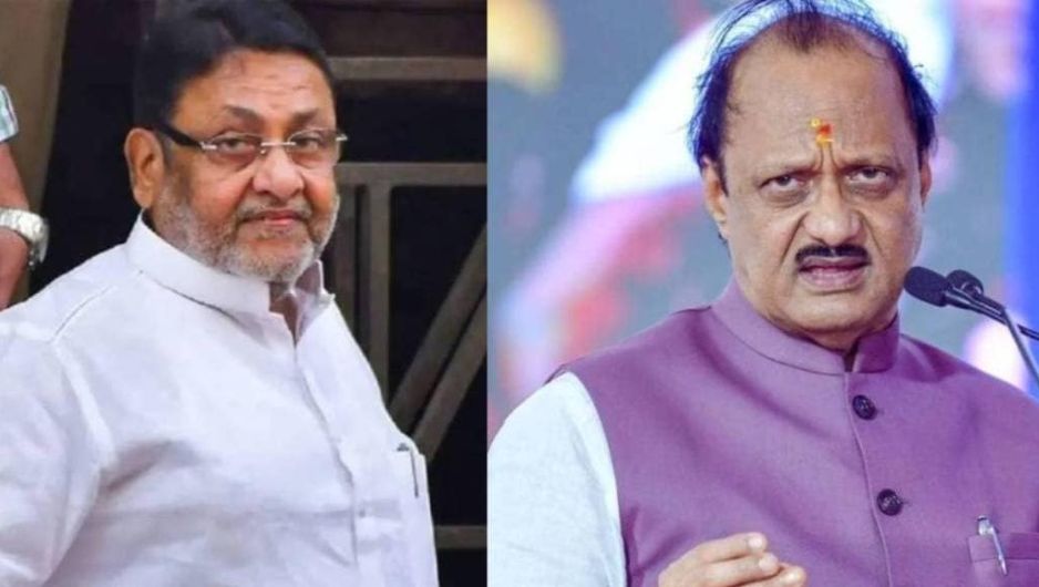 Portrait collage related to Nawab Malik and Ajit Pawar news coverage